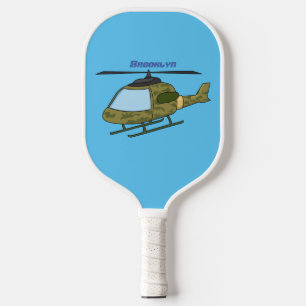 Cute army camoflage helicopter cartoon pickleball paddle
