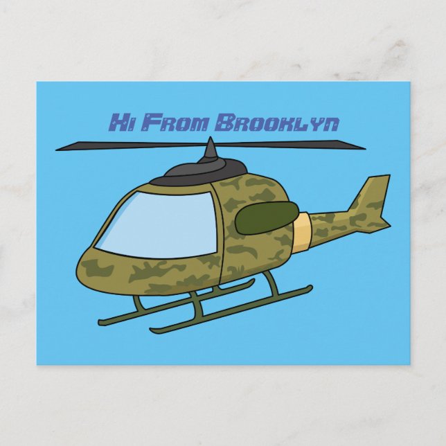 Cute army camoflage helicopter cartoon  postcard (Front)