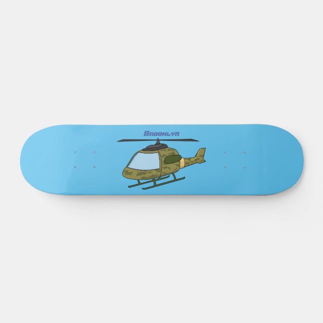 Cute army camoflage helicopter cartoon skateboard (Horz)