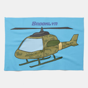 Cute army camoflage helicopter cartoon tea towel