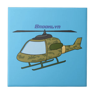 Cute army camoflage helicopter cartoon tile