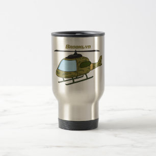 Cute army camoflage helicopter cartoon travel mug