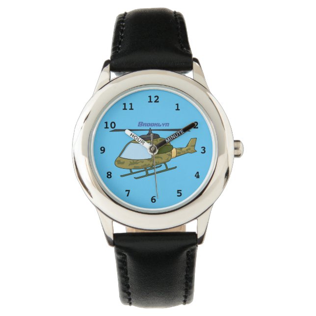 Cute army camoflage helicopter cartoon watch (Front)