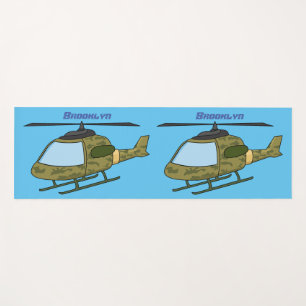 Cute army camoflage helicopter cartoon yoga mat