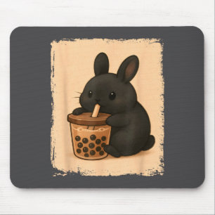 Cute Art Bunny Loves Boba Tea Kawaii Mouse Mat