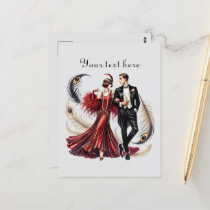 Cute art Deco couple add text Postcard