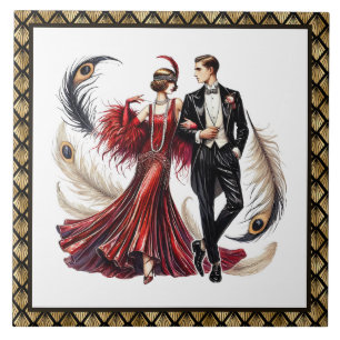 Cute Art deco couple Tile