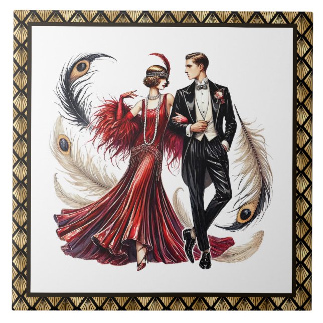 Cute Art deco couple  Tile (Front)