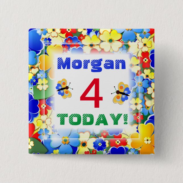 Cute Art Deco Flowers Customisable Age 15 Cm Square Badge (Front)