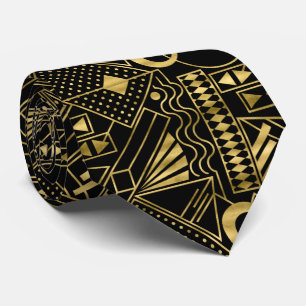 Cute art deco gold black pattern tie