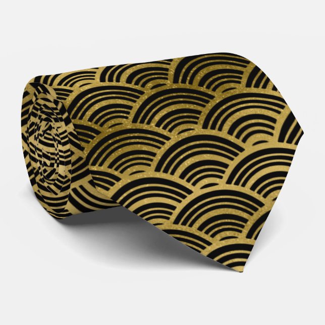 Cute art deco gold black pattern tie (Rolled)