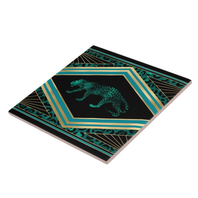 Cute art deco leopard home decor tile (Side)