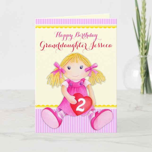 Cute art granddaughter rag doll age birthday card (Front)