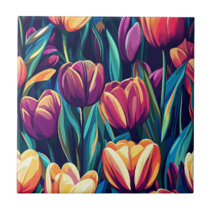Cute Art Nouveau Tulip Ceramic Tiles For Kitchen