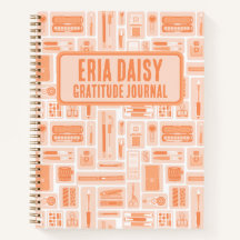 Cute Art Supplies Pattern Peach Orange Monogram