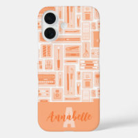 Cute Art Supplies Peach Orange Pattern Monogram