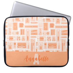 Cute Art Supplies Peach Orange Pattern Monogram Laptop Sleeve