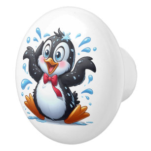 Cute artic penguin lovers ceramic knob