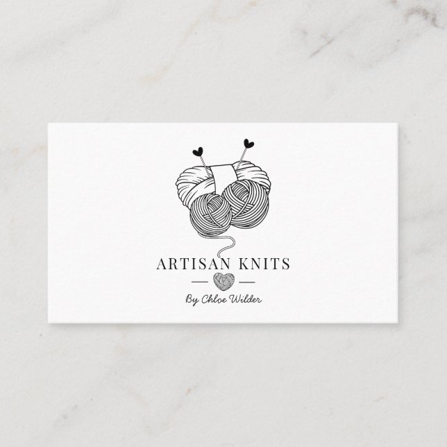 Cute Artisan Knit Goods And Knitting Instruction Business Card (Front)