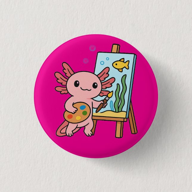 Cute Artist Axolotl painting Button  (Front)