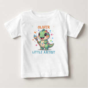Cute Artist Dinosaur with Paintbrush Baby T-Shirt