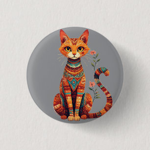 Cute Artistic Cat with Floral Branch 3 Cm Round Badge