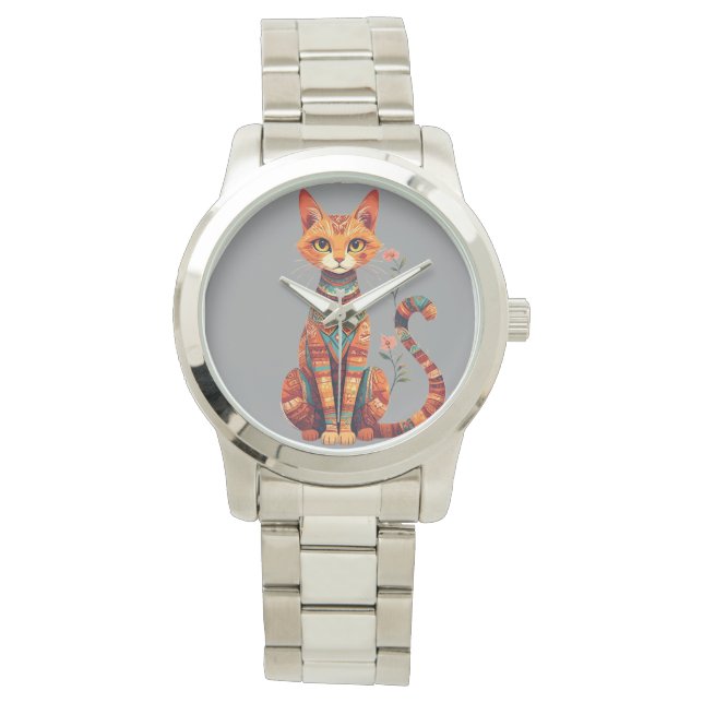Cute Artistic Cat with Floral Branch Watch (Front)