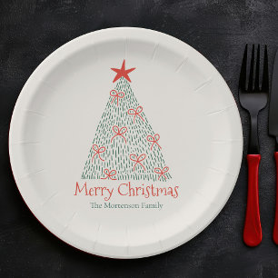 Cute Artistic Merry Christmas Tree Custom Party Paper Plate