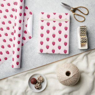 Cute Artistic Watercolor Raspberry Pattern Wrapping Paper