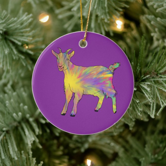Cute Artsy Goat Colourful Funny Farm Animal Art Ceramic Tree Decoration (Tree)