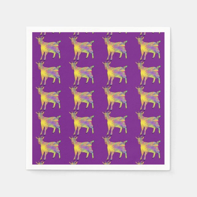 Cute Artsy Goat Colourful Funny Farm Animal Art Napkin (Front)