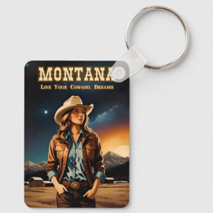 Cute Artsy Night Sky Montana Cowgirl Key Ring