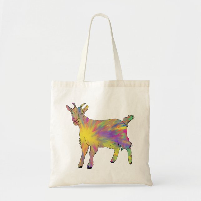 Cute Artsy Rainbow Goat Colourful Farm Animal Art Tote Bag (Front)