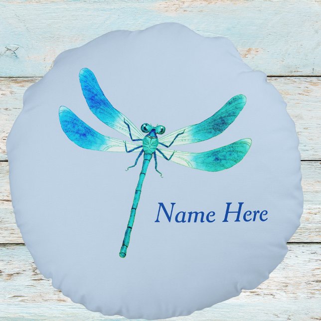 Cute as a Bug Blue Green Dragonfly Round Cushion (Creator Uploaded)