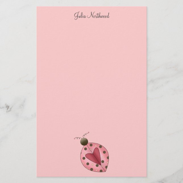 Cute as a Bug · Pink & Brown Ladybug Stationery (Front)