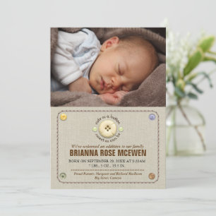 Cute as a Button Baby Photo Birth Announcement