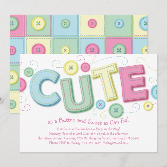 Cute as a Button Baby Shower Invitation (Front/Back)