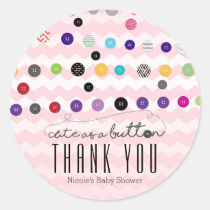 CUTE AS A BUTTON Baby Shower Party Favour Stickers