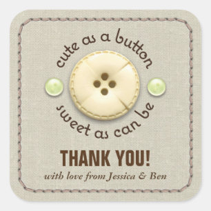 Cute as a Button Baby Shower Sip and See Square Sticker