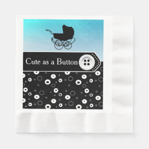 Cute as a Button Blue and Black Baby Shower Napkin