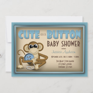 Cute as a Button Blue Baby Shower Invitation