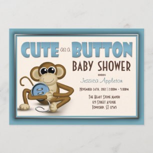 Cute as a Button Blue Baby Shower Invitation