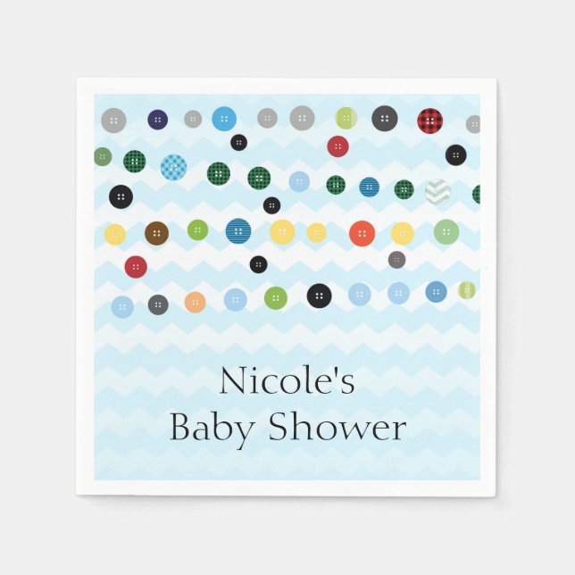 Cute As A Button Blue Baby Shower Party Napkin (Front)