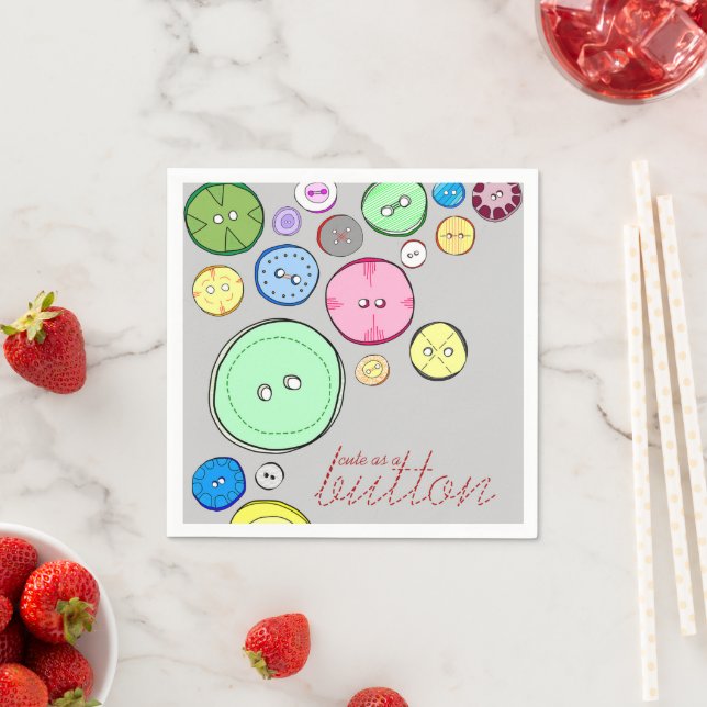 Cute as a Button Colourful Digital Illustration Napkin (Insitu)