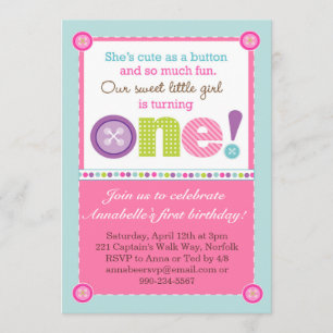 Cute as a Button First Birthday (Photo) Invitation