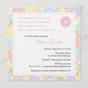 Cute as a Button Girl Baby Shower Invitation