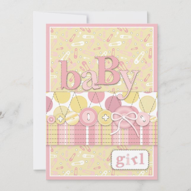 Cute as a Button Girl Invitation Card (Front)