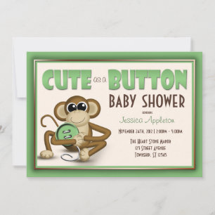 Cute as a Button Green Baby Shower Invitation