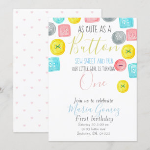 Cute as a button kid party invitation