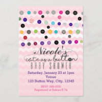 CUTE AS A BUTTON Pink Baby Shower Invitations